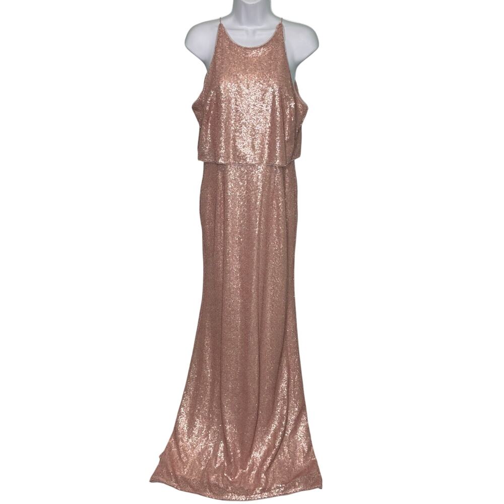 Adrianna Papell Blush Sequin Popover Sleeveless Maxi Gown 6